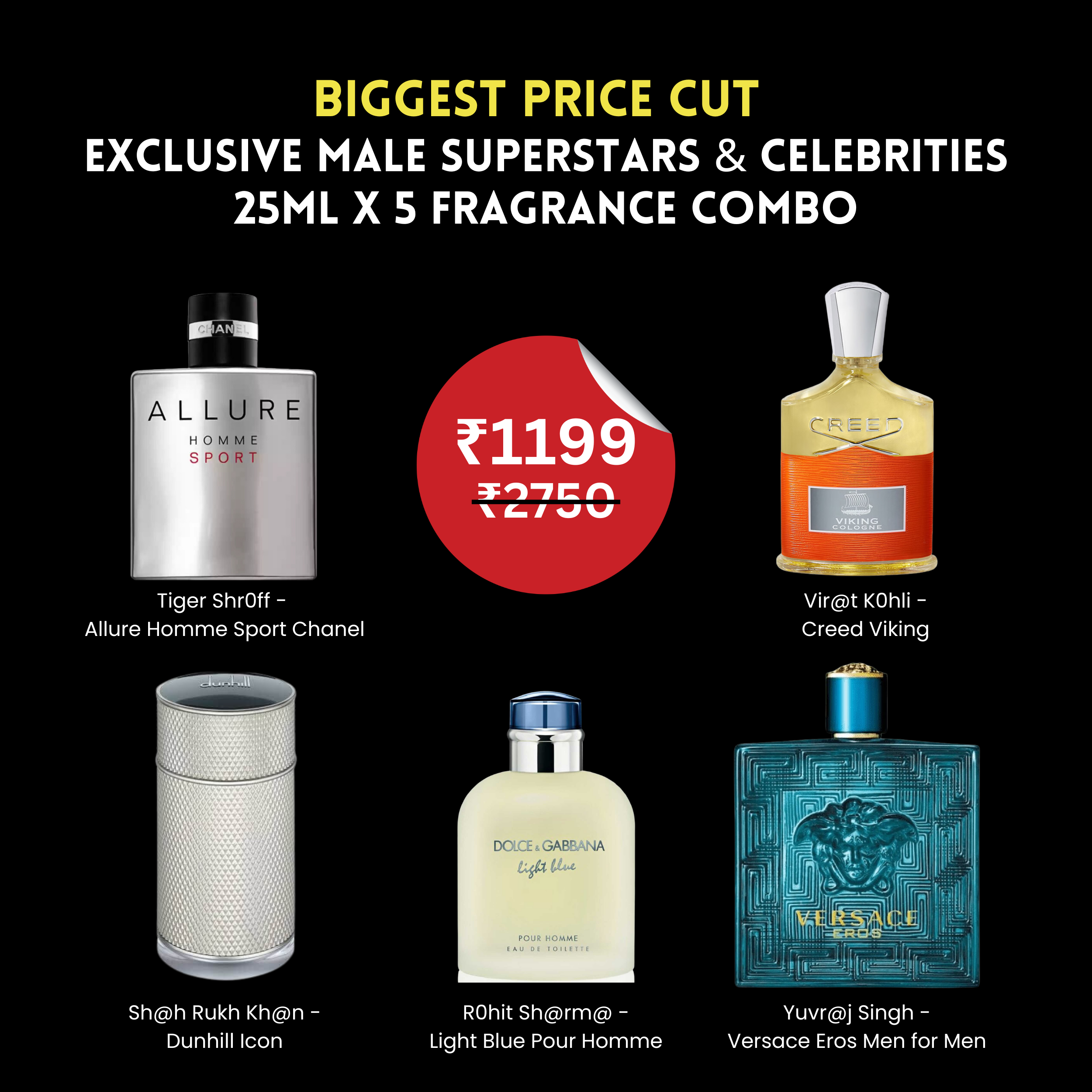 5 Male Superstars \u0026 Celebrities Fragrances - (25ml Each, Prepaid Only) –  PerfumeSteal.in